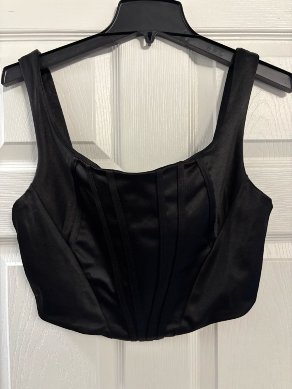 Haute Monde Black Satin Crop Top